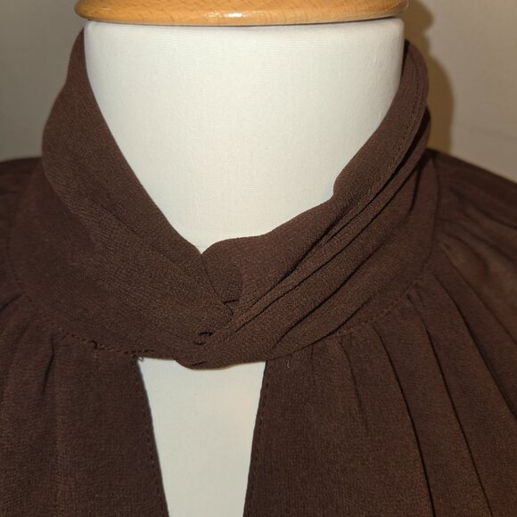 Banana Republic Brown Chiffon Long Sleeve Mock Neck Keyhole Blouse - Picture 2 of 7